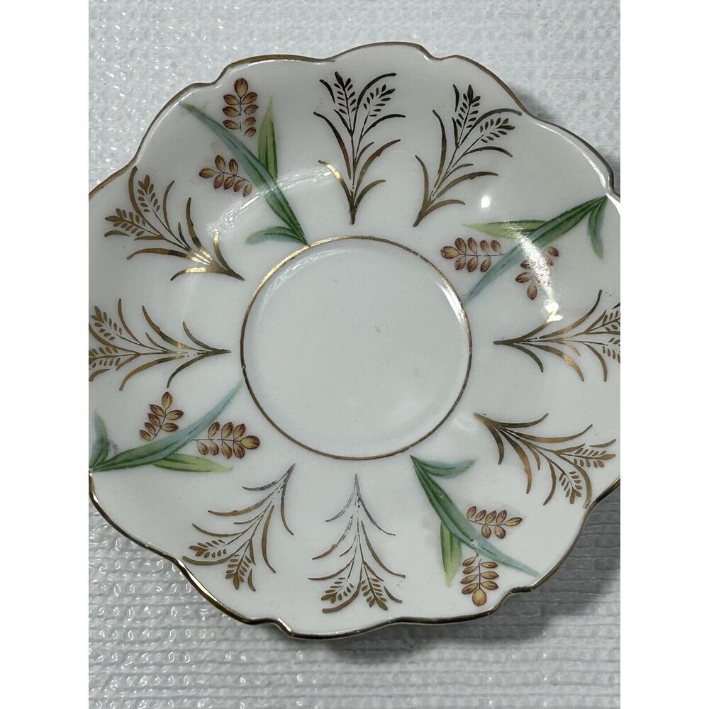 Ucagco China Occupied Japan Tea Saucer Floral‎ Fern Gold Trim Demitasse